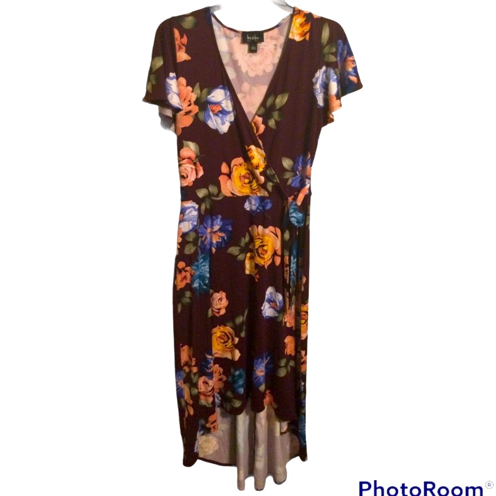 💐 By&By Floral Burgandy Wrap Dress Large